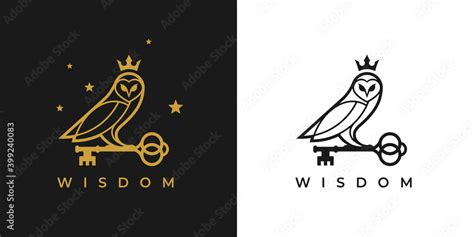 Owl with key and crown logo icon. Concept wisdom symbol. knowledge sign ...