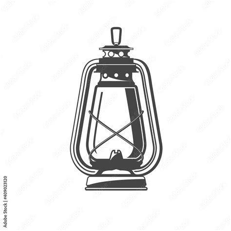 Old oil lamp, kerosene camping lantern silhouette, oil lamp icon ...