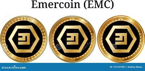 Set of Physical Golden Coin Emercoin EMC Stock Vector - Illustration of ...