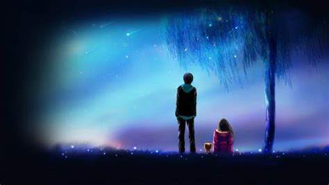 Meteor, anime, anime boy, anime girl, love, night, friends wallpaper ...