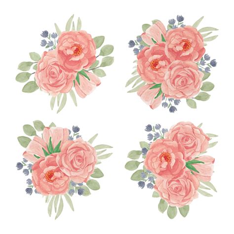 Peach Rose Flower Bouquet Collection in Watercolor Style Set 962758 ...