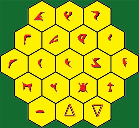 the hexagonal pattern has many different symbols in red and yellow ...