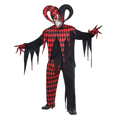 Krazed Jester Evil Clown Fancy Dress Halloween Costume Mens Adults and ...