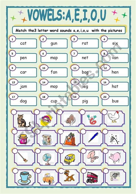 AEIOU - ESL worksheet by jhansi | Educational worksheets, Worksheets ...