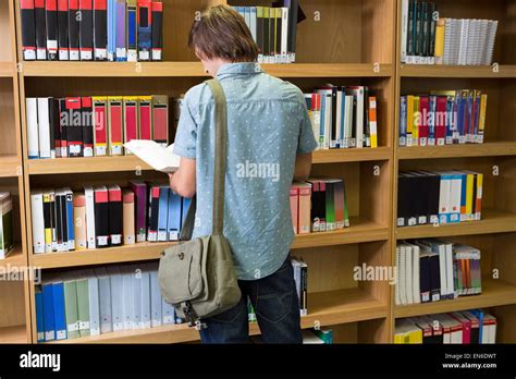 Student reading book in library Stock Photo - Alamy