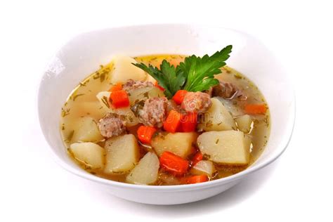 Soup with Frikadellers and Potato Stock Image - Image of dill ...