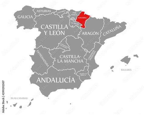 Chartered Community of Navarre red highlighted in map of Spain Stock ...