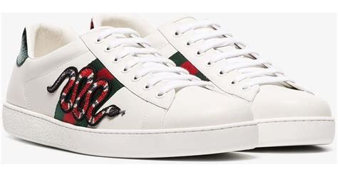 Gucci Leather Ace New Snake Sneakers in White for Men - Lyst