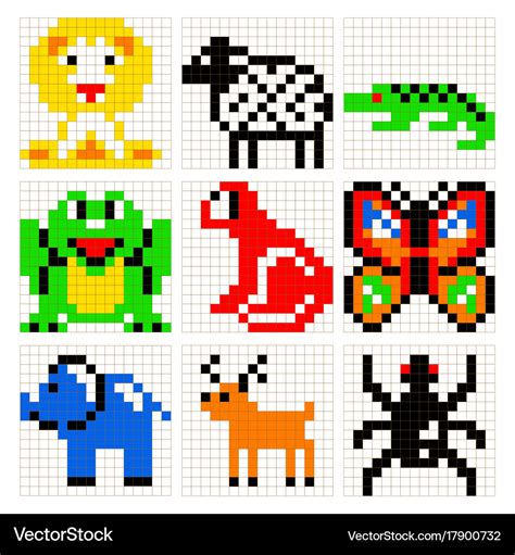 Pixel art animals set Royalty Free Vector Image