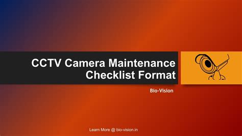 CCTV Camera Maintenance Checklist Format