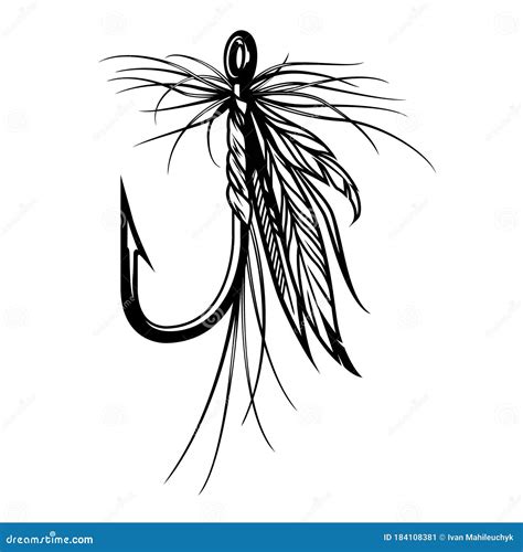 Vintage fly fishing lure stock vector. Illustration of hook - 184108381