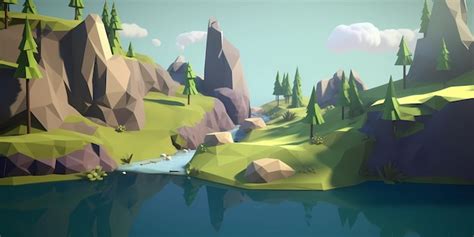 Premium AI Image | Low poly art landscape