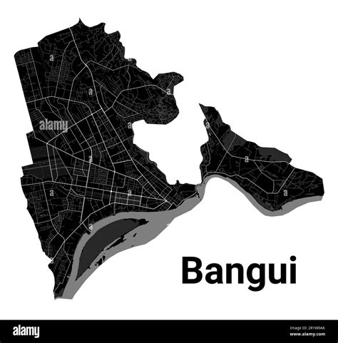 Bangui, Central African Republic map. Detailed black map of Bangui city ...