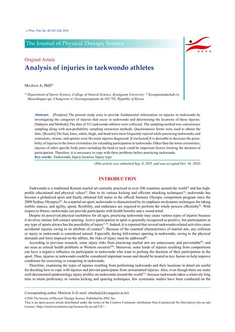 (PDF) Analysis of injuries in taekwondo athletes