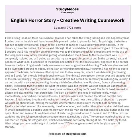 English Horror Story - Creative Writing Coursework Free Essay Example