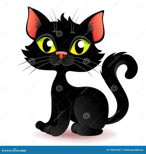 Cute Cartoon Halloween Black Cat Stock Vector - Illustration of white ...