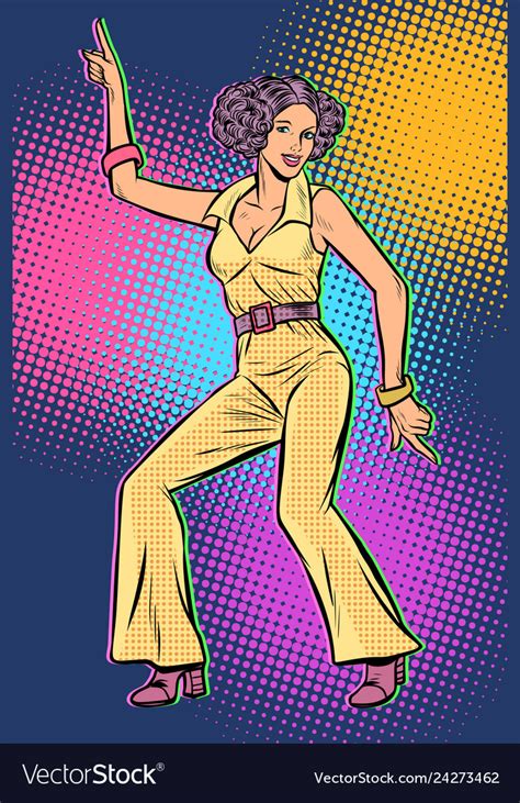 Girl in pantsuit woman disco dance 80s background Vector Image