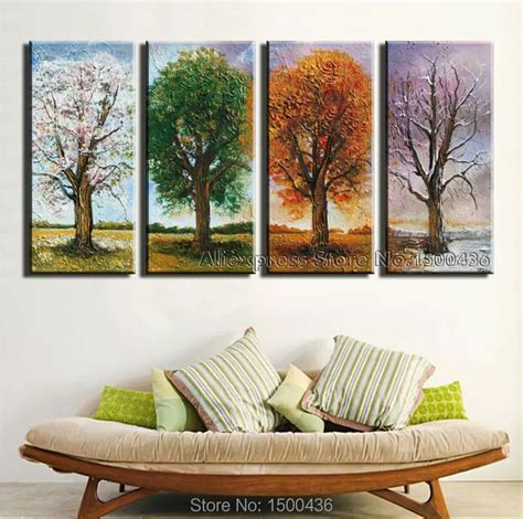 Hand Painted 4 Season Tree Oil Painting Canvas Set 4 Piece Modern ...