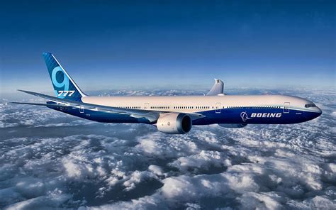 Flying Boeing 777X, , airplane, blue sky, Boeing 777X, airliner ...