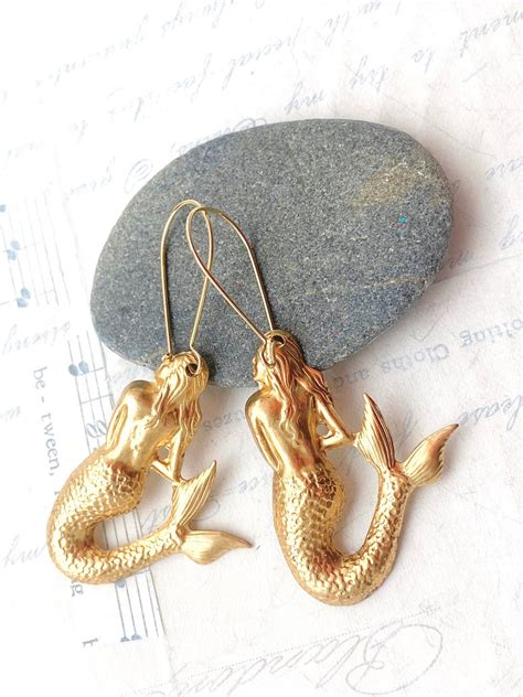 Mermaid Earrings Gold Mermaid Earrings Sea Creature Jewelry Steampunk ...