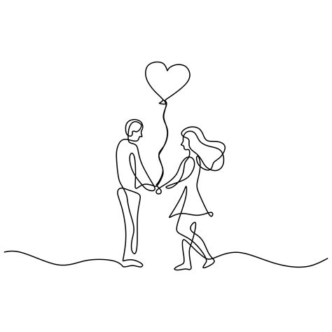 drawing a continuous line of romantic couple playing balloon 3276155 ...