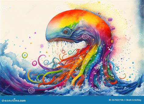 Colorful Fantasy Kraken Sea Monster Painting Stock Illustration ...