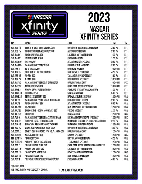 Printable 2023 NASCAR Schedule