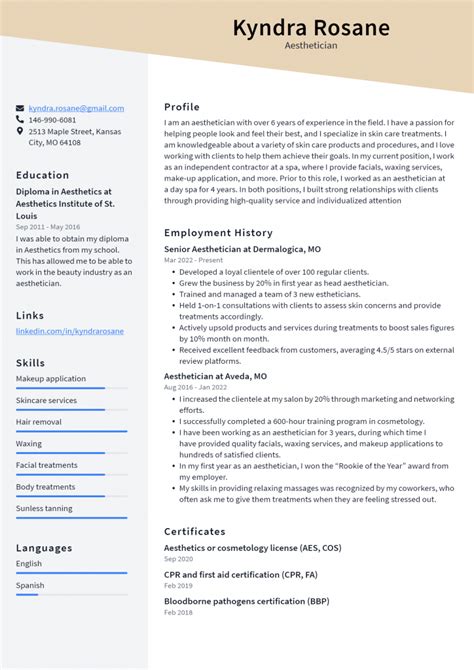 Aesthetician Resume Example and Writing Guide - ResumeLawyer