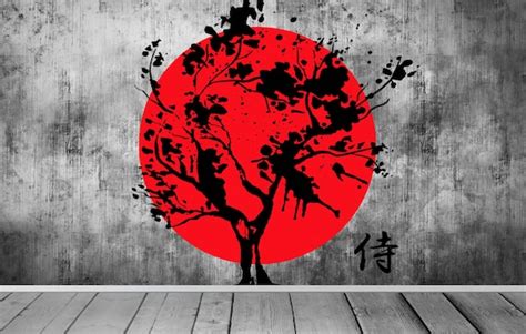 Japan Flag Japanese Style Modern Wallpaper Blossom Tree Mural - Etsy