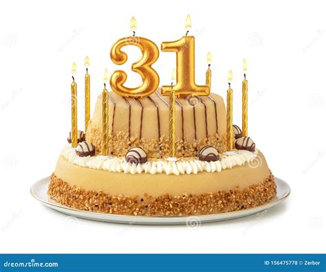 Festive Cake with Golden Candles - Number 31 Stock Photo - Image of ...