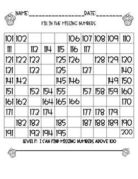 100 Chart (and 200 Chart)-Fill In The Missing Numbers!! by Primary Math ...