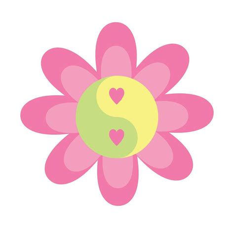 Flower with yin yang symbol with hearts in pink yellow green color ...