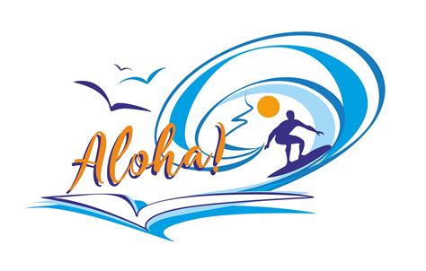 Aloha. Surfer. Lettering. Logo. It's time to rest and travel. Seascape ...