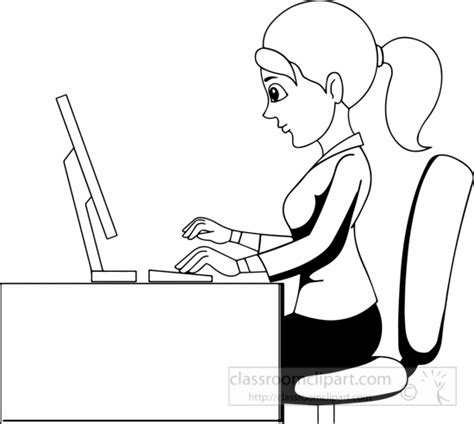 People Black and White Outline Clipart - black-white-woman-working-in ...