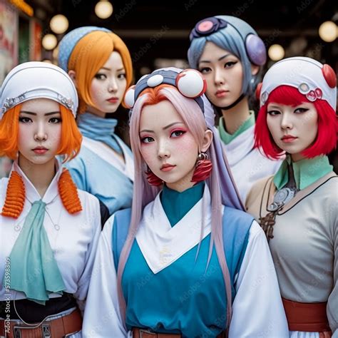 Generative ai asiatic cosplayers posing outdoors. Stock Illustration ...