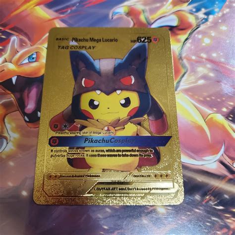 Mavin | Pokemon Pikachu Mega Lucario Tag Cosplay Gold Foil Custom Card