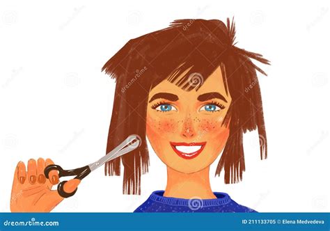 Illustration of a Girl Doing Her Own Haircuts. Funny Bad Haircut, Bad ...