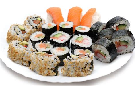 Different Types Of Maki Sushi In Sushi Set Stock Image - Image of japan ...