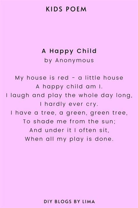 Poems for Children |A Happy Child | Kids poems, Short poems for kids ...