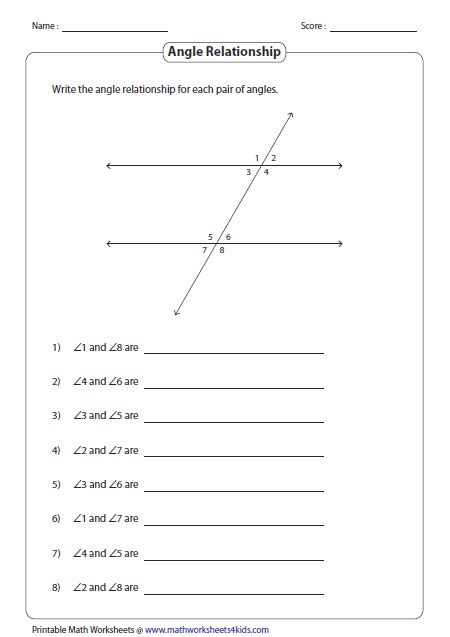 Corresponding Angles Worksheets