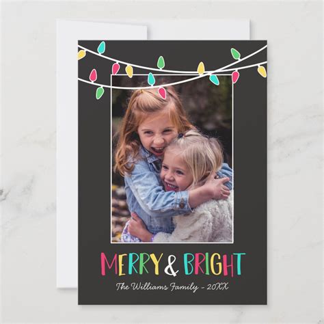 Merry & Bright - Colorful String Lights - Photo Holiday Card | Zazzle