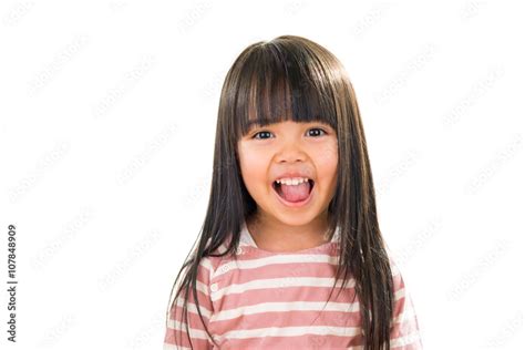 Asian smiling little girl portrait isolated on white Stock Photo ...