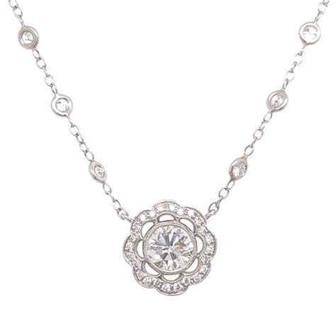 Platinum Diamond Necklace with a Pave Flower Design Los Angeles | Peter ...