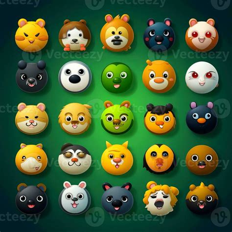 Set of animal faces, face emojis, stickers, emoticons,cartoon funny ...