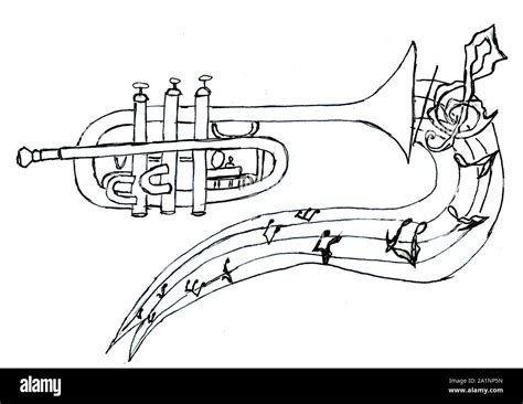 Cartoon trumpet in simple sketch style, hand drawn illustration Stock ...