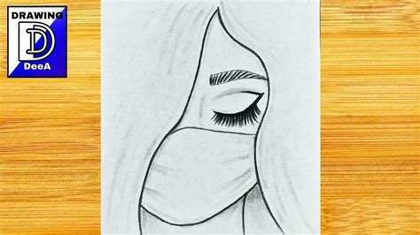 Girl with face mask protection easy sketch step-by-step/ Easy drawings ...