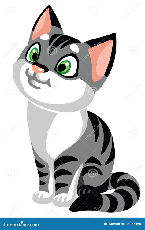 Cartoon Grey Cat In The Heart On Cheese Background. Vector Illustration ...