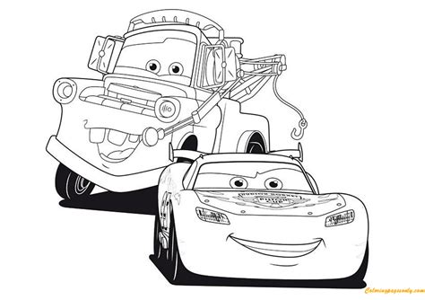 Cars Lightning McQueen With Friend A4 Disney Coloring Page - Free ...