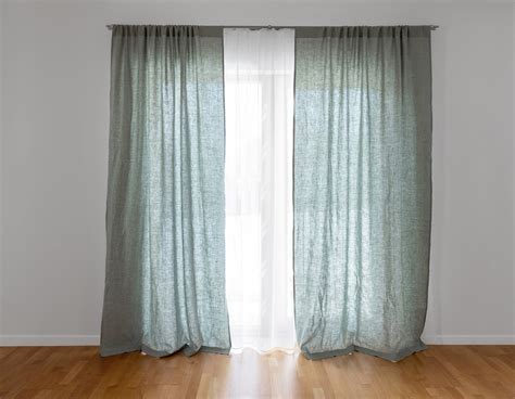 Pale Sage Green Curtains. Linen Curtains for Living Room 55/140 Cm Wide ...