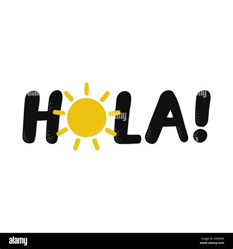 Hola quote with sun. Vector hand drawn cartoon illustration. Isolated ...